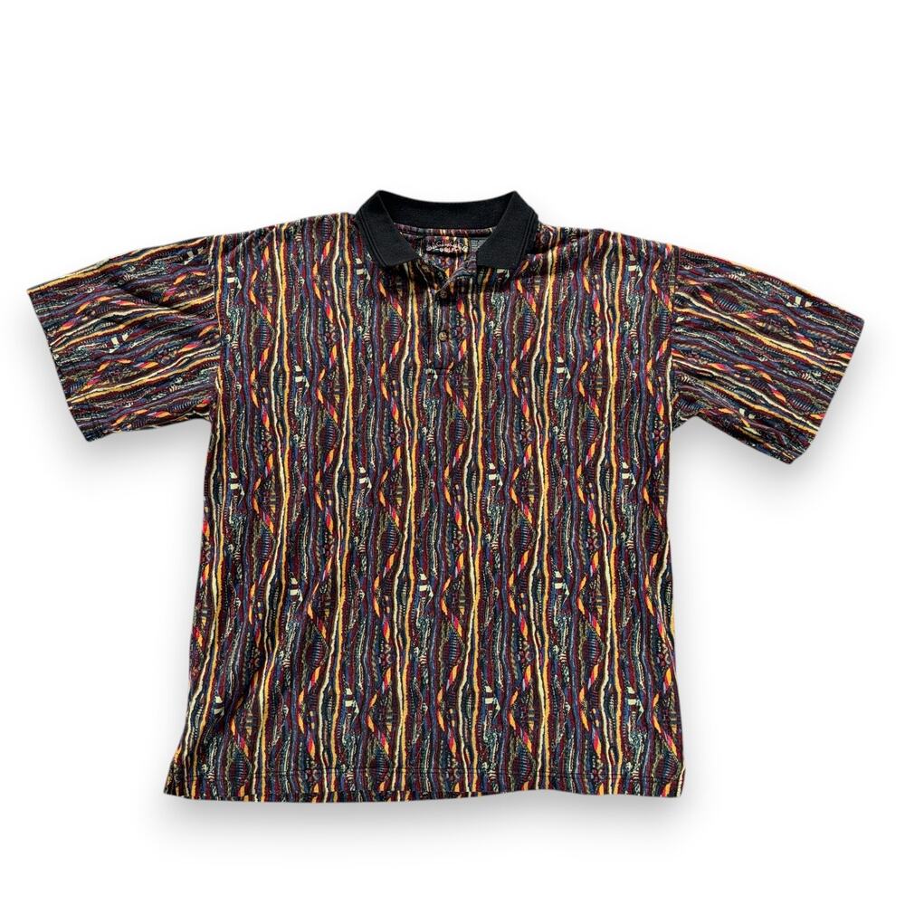 Vintage Bachrach Polo Shirt Adult EXTRA LARGE Black Red Biggie Style Striped 90s